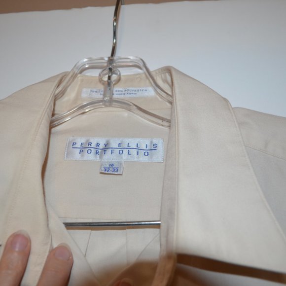 Perry Ellis Portfolio Long Sleeves Dress Shirt Men Cream 16 / 32-33 - Picture 2 of 11